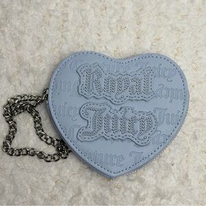 Juicy Couture Royal Couture heart-shaped‎ zip wristlet in blue faux leather NWOT